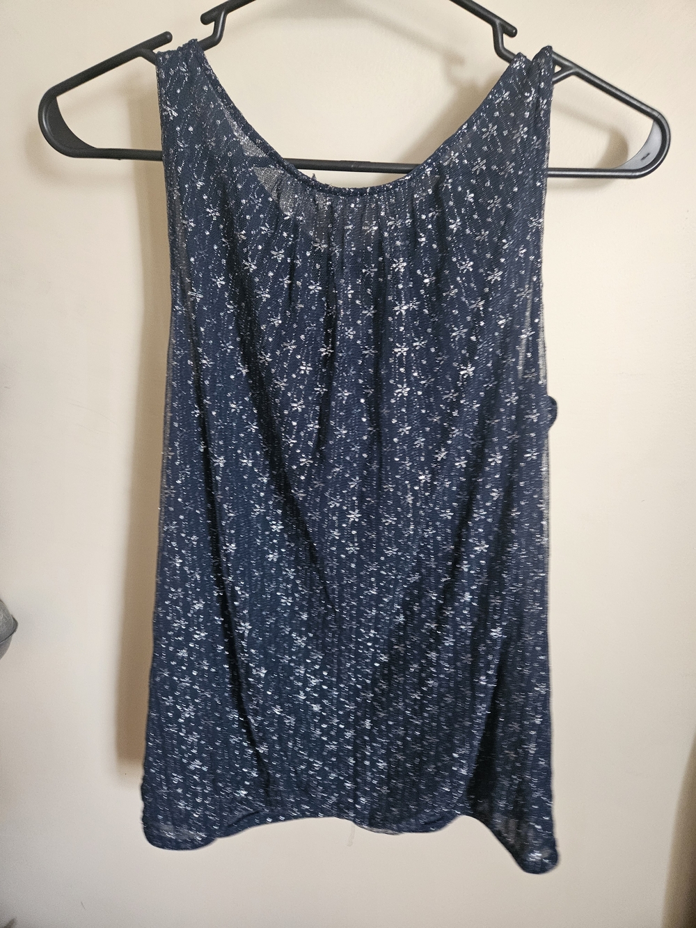 New York & Company Navy Metallic Silver Scoop Neck Tank Top